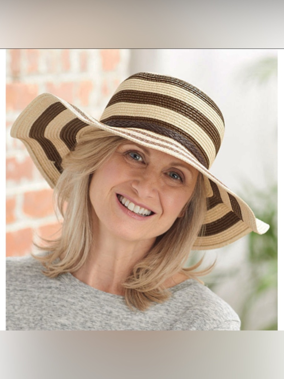 🛍️NWT Sunlily Roll-n-Go Sun Hat Coast-to-Coast Striped Brown